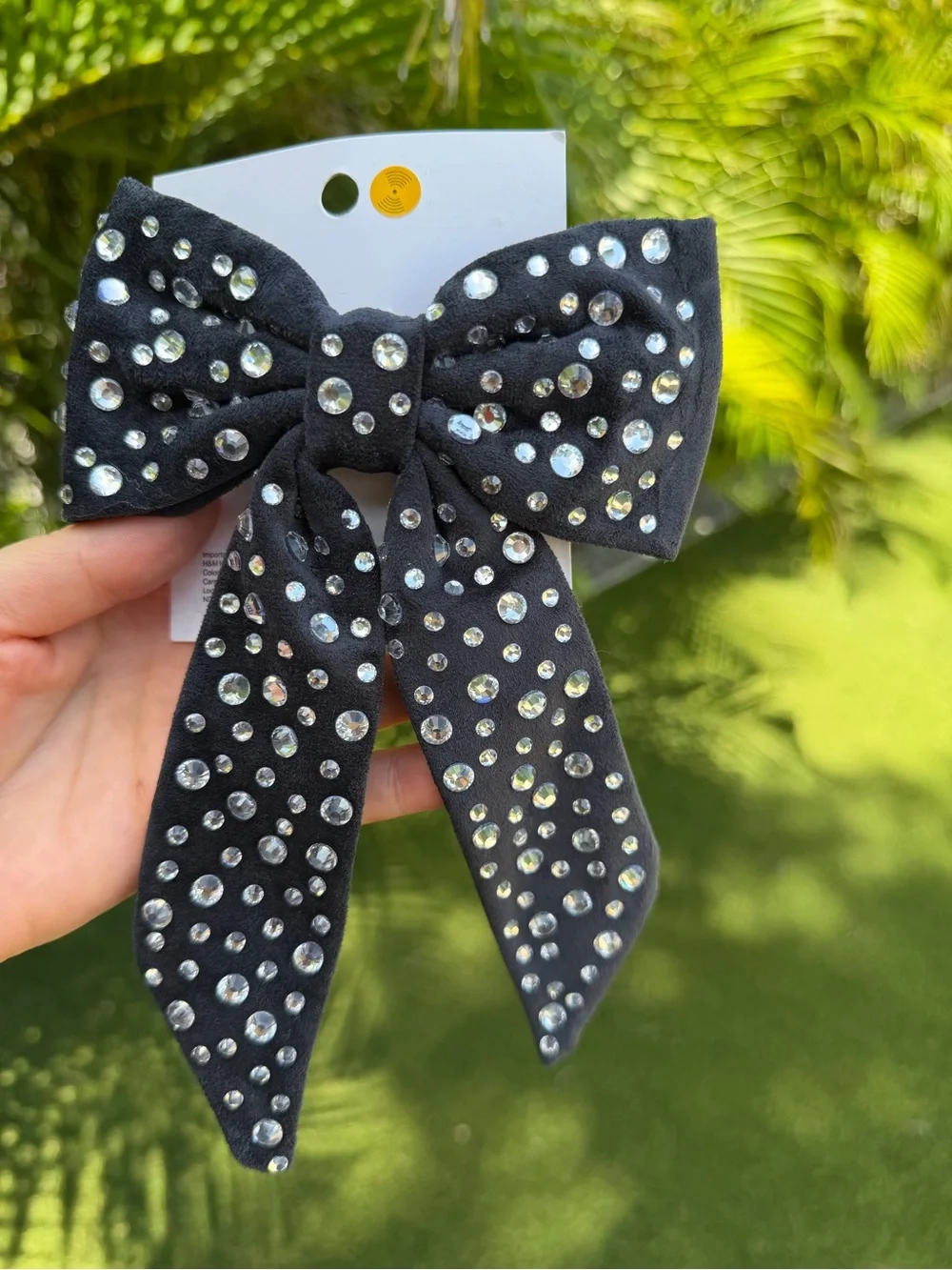 H&M Black Bow Hair Clip with Clear Rhinestones